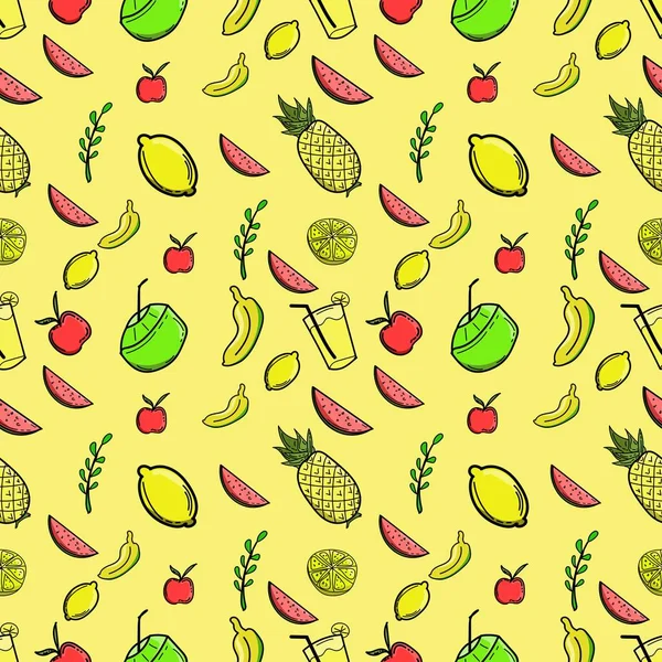 Conjunto Padrões Desenho Mão Frutas Sem Costura Para Verão —  Vetores de Stock