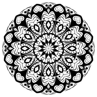 Geometrik mandalalar. Boyama kitabı sayfası. Zigzag süsü. Tasarım için yuvarlak element. Dekoratif süs. Dövme için çizim. Etnik Fraktal Mandala. Grafik ögesi.