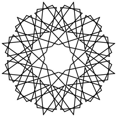 Geometrik mandalalar. Boyama kitabı sayfası. Zigzag süsü. Tasarım için yuvarlak element. Dekoratif süs. Dövme için çizim. Etnik Fraktal Mandala. Grafik ögesi.