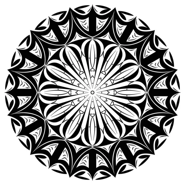 曼达拉装饰艺术很简单 摩洛哥 伊斯兰 中国邮政 尼泊尔或阿拉伯风格的黑人和白人圆形族裔模式 Zentangle Mandala — 图库照片