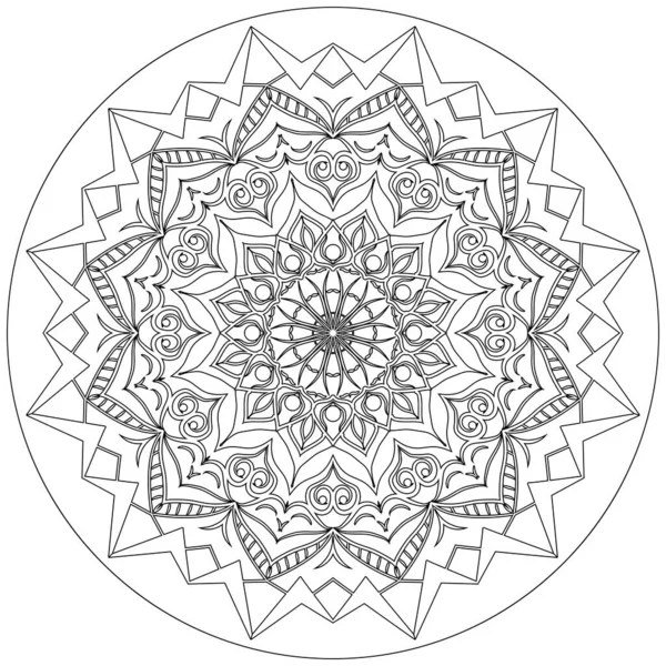 Diseño Monocromo Étnico Mandala Página Para Colorear Estrés Para Adultos — Vector de stock