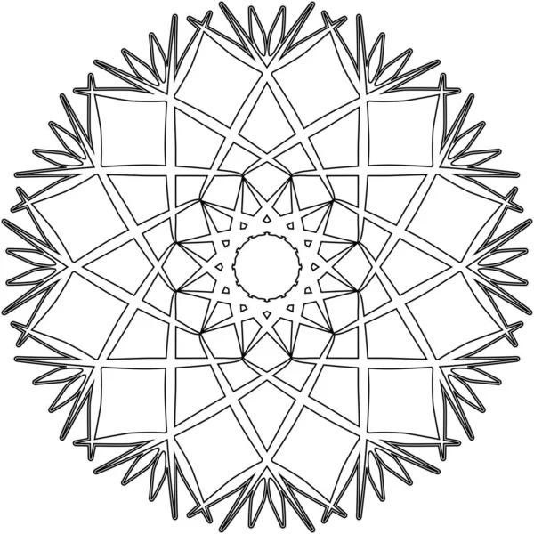 Ornamentale Fiore Doodle Rotondo Isolato Sfondo Bianco Mandala Contorno Nero — Vettoriale Stock