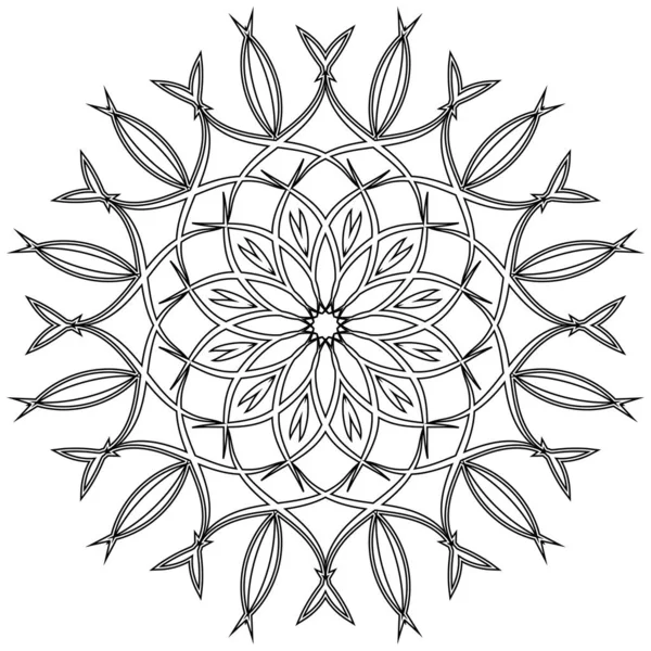 Flor Garabato Redonda Ornamental Aislada Sobre Fondo Blanco Mandala Contorno — Vector de stock