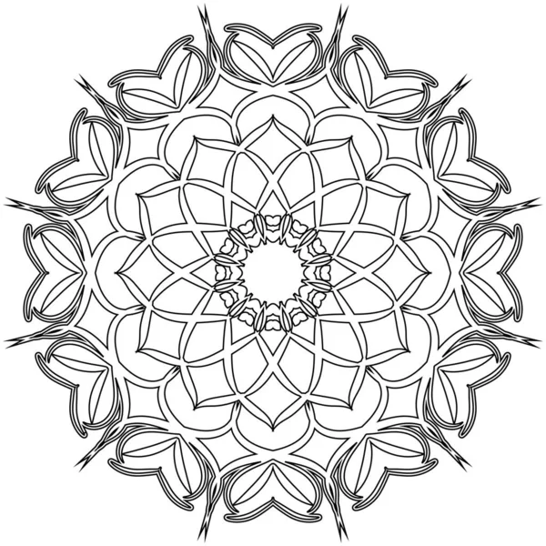白い背景に孤立した観賞用の丸いドアの花 黒の輪郭曼荼羅 塗り絵用幾何学的サークル — ストックベクタ