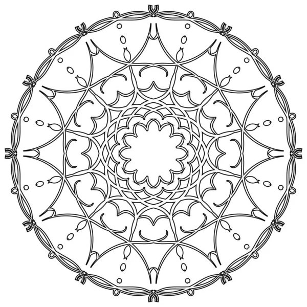 在白色背景上孤立的装饰圆圆的朵朵花 黑色的轮廓曼陀罗 彩色书籍的几何圆圈 — 图库矢量图片