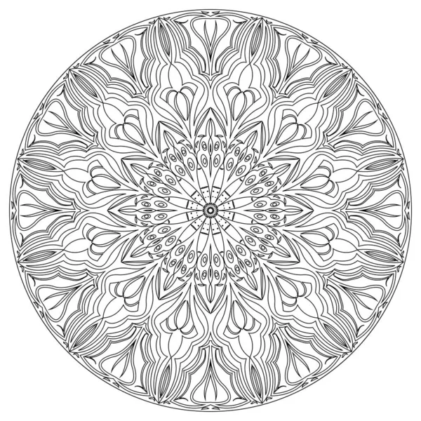 Flor Garabato Redonda Ornamental Aislada Sobre Fondo Blanco Mandala Contorno — Vector de stock