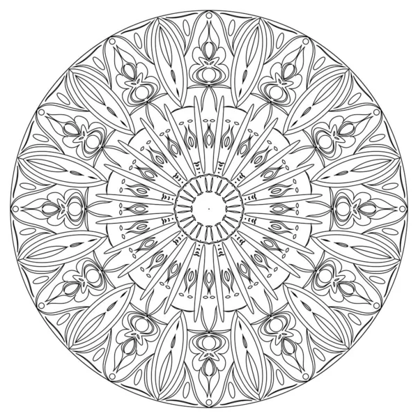 Flor Garabato Redonda Ornamental Aislada Sobre Fondo Blanco Mandala Contorno — Vector de stock