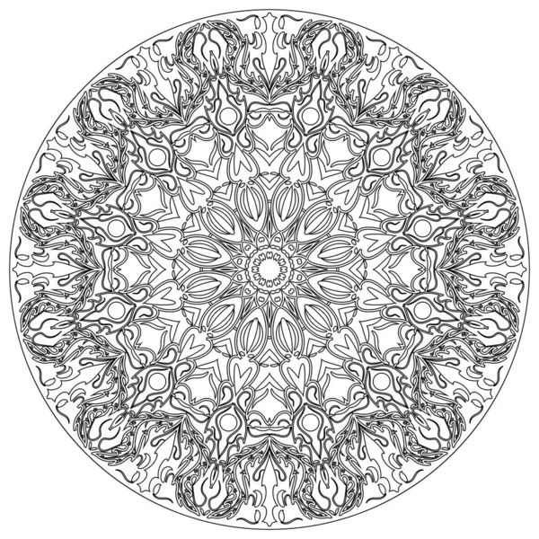 Para Colorear Libros Mandala Outline Patrones Étnicos Redondos Blanco Negro — Vector de stock