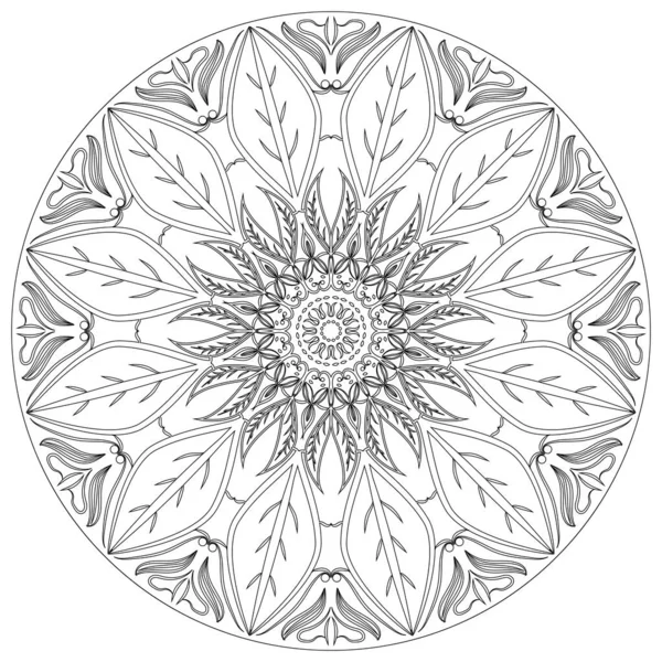 Para Colorear Libros Mandala Outline Patrones Étnicos Redondos Blanco Negro — Vector de stock