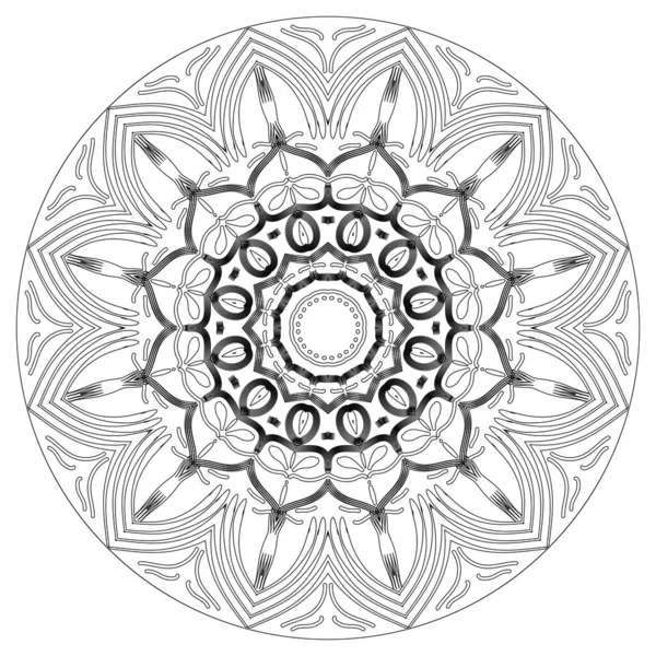 Ozdobné Kulaté Čmáranice Květiny Izolované Bílém Pozadí Černý Obrys Mandaly — Stockový vektor