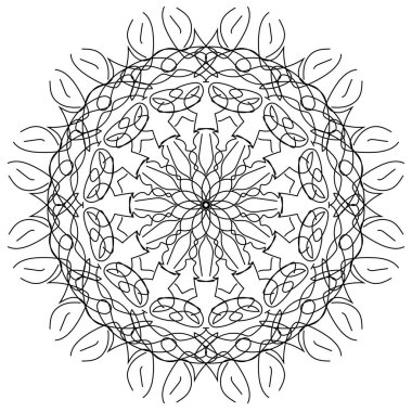 Beyaz arkaplanda siyah çizgi desenli mandala grafiği