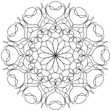 Beyaz arkaplanda siyah çizgi desenli mandala grafiği
