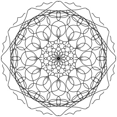Beyaz arkaplanda siyah çizgi desenli mandala grafiği