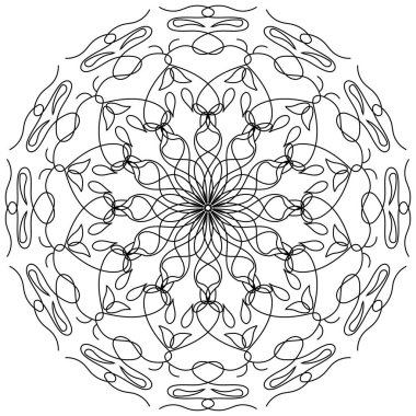 Beyaz arkaplanda siyah çizgi desenli mandala grafiği