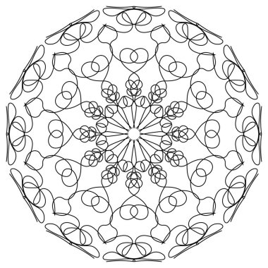 Beyaz arkaplanda siyah çizgi desenli mandala grafiği
