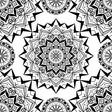 Kusursuz desen. Antika dekoratif elementler. El çizimi arka plan. İslam, Arapça, Hindistan, sedir motifleri. Kumaş, kağıt, kitap, duvar, tavan dekorasyonu vs. üzerine baskı yapmak için mükemmel.