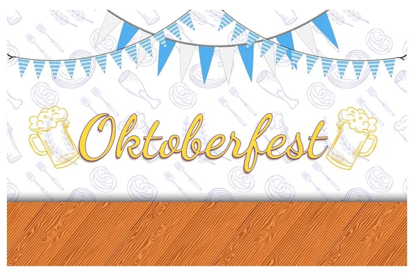 Oktoberfest geçmişi, Alman bira festivali için Banner tasarımı modern yazılarla, mavi oranamet ve bayrak ile Oktoberfest