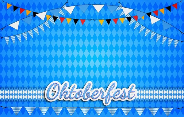 Oktoberfest arkaplan, Alman bira festivali için Banner tasarımı. Modern yazı, mavi renk ve bayrak ile Oktoberfest.