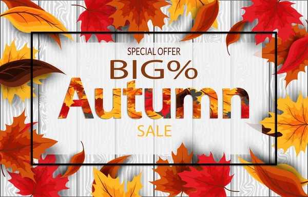 Herbst Verkauf Hintergrund Layout Dekorieren Mit Blättern Für Einkäufe Oder — Stockvektor