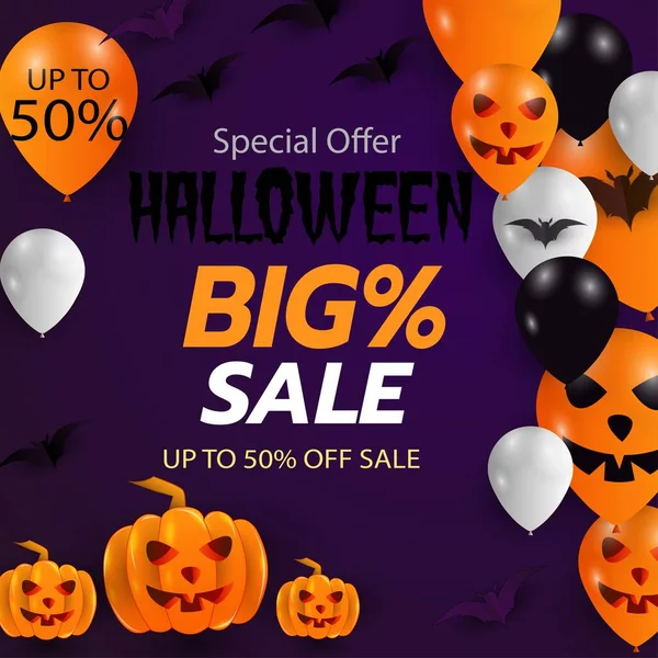 Mutlu Cadılar Bayramı için indirimli bayramlar. Geometrik arkaplanda canavar balonları, internet, posterler, el ilanları, reklamlar, promosyonlar, bloglar, sosyal medya, pazarlama, en yenileri.