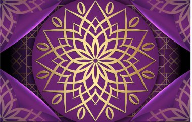 Abstract Luxury Mandala Background Ornament Elegant Wedding Invitation Card Invitation Background Cover Banner, illustration.Vector design in gold, purple color embossed. clipart