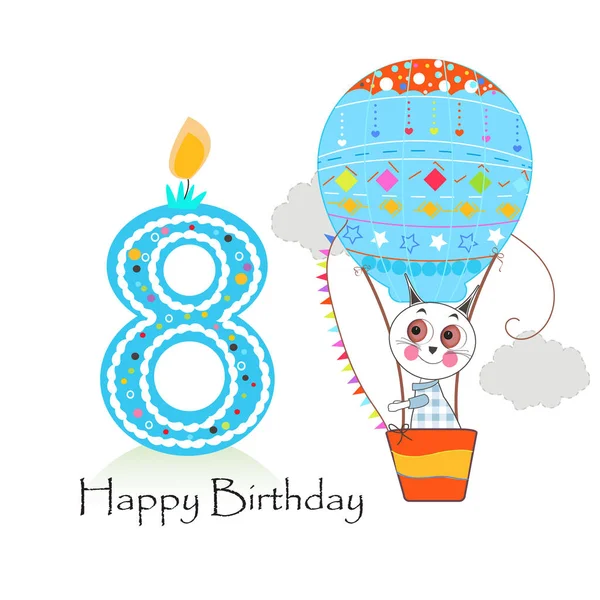 Troisieme Anniversaire Avec Montgolfiere Chats Mignons Joyeux Anniversaire Carte Voeux Image Vectorielle Gulsengunel C