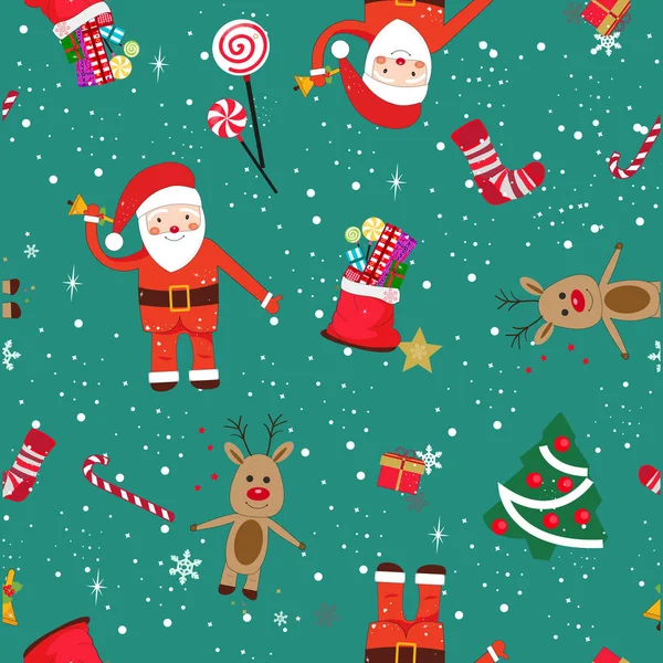 Nový Rok Téma Bezešvé Vzor Santa Claus Jelen Novoroční Dárek — Stockový vektor