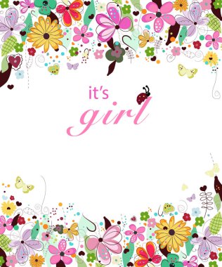 Bu bir kız var. Bebek duş çiçek davetiye kartı