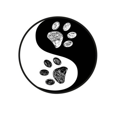 Ying yang yapılmış pençe yazdırma siyah beyaz arka plan