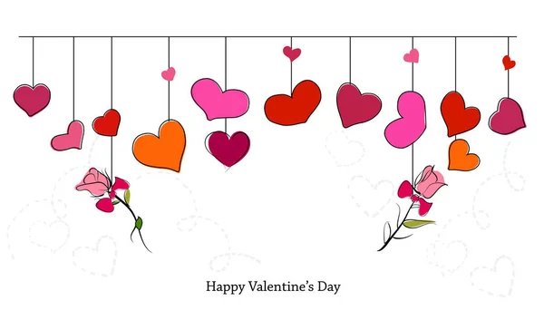 Boldog Valentin Üdvözlés Kártya Val Lóg Szív Rózsa Romantikus Háttér — Stock Vector
