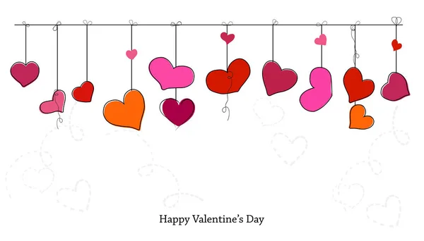 Happy Valentine Wenskaart Met Hangende Harten Romantische Achtergrond — Stockvector