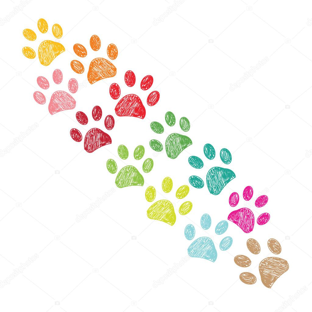 Colorful paw print vector background