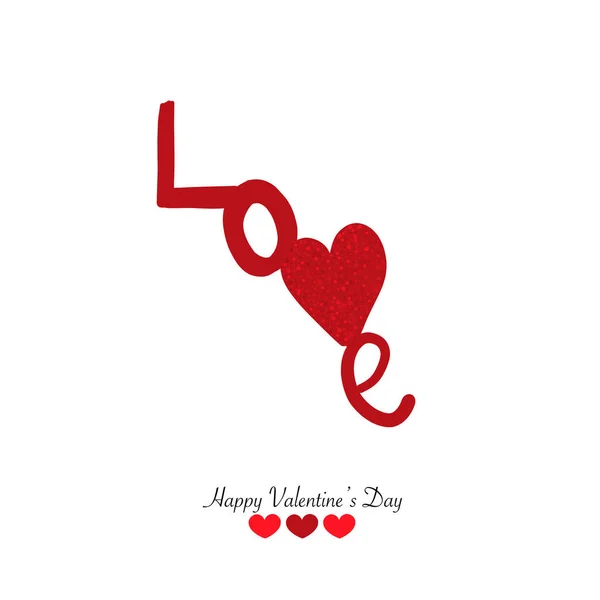 Texto Dibujado Mano Amor Corazón Rojo Brillante Simple Tarjeta Felicitación — Vector de stock