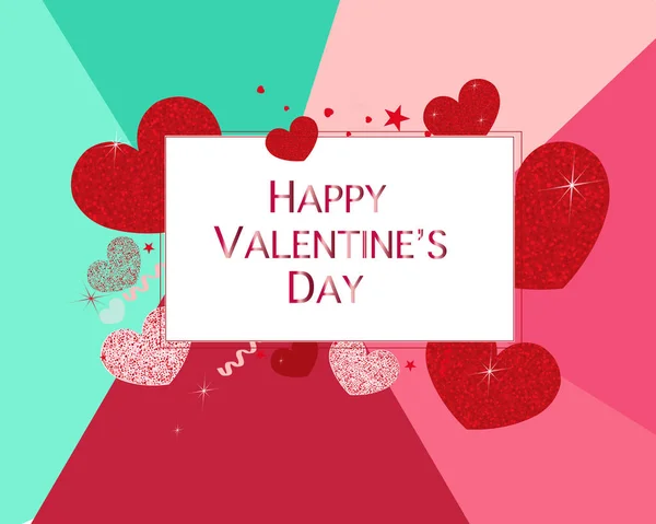 Vermelho Engraçado Brilhando Corações Cintilantes Feliz Dia Dos Namorados Cartão — Vetor de Stock