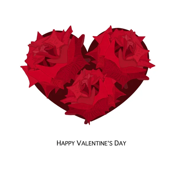 Coração Rosas Vermelhas Beleza Feliz Dia Dos Namorados Cartão Saudação — Vetor de Stock