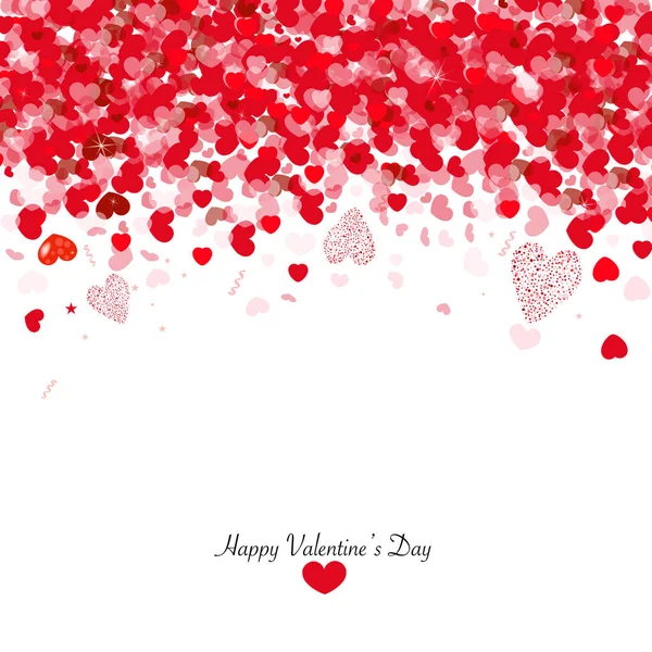 Shiny hearts and light Valentine's day background. Hearts and confetti. Happy Valentine's Day greeting card