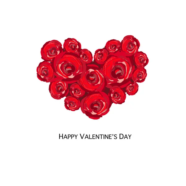Mão Desenhada Beleza Vermelho Rosas Coração Feliz Dia Dos Namorados — Vetor de Stock