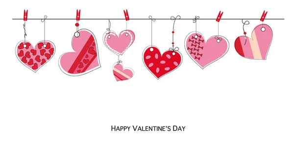 Happy Valentine Tageskarte Mit Doodle Hängen Retro Liebe Valentinsherzen — Stockvektor