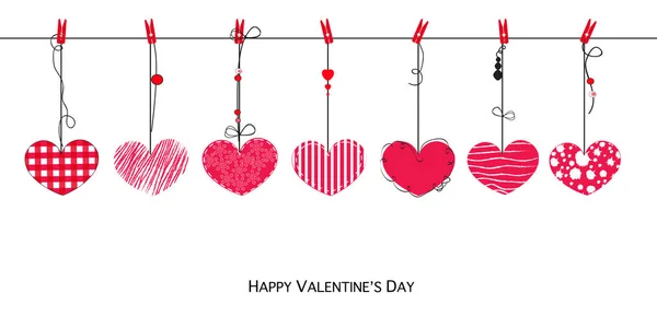 Feliz Cartão Dia Dos Namorados Com Enforcamento Amor Valentine Corações — Vetor de Stock