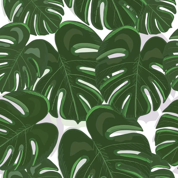 Feuilles Banane Tropicale Fond Feuille Tropique Dessinée Main Motif Répété — Image vectorielle