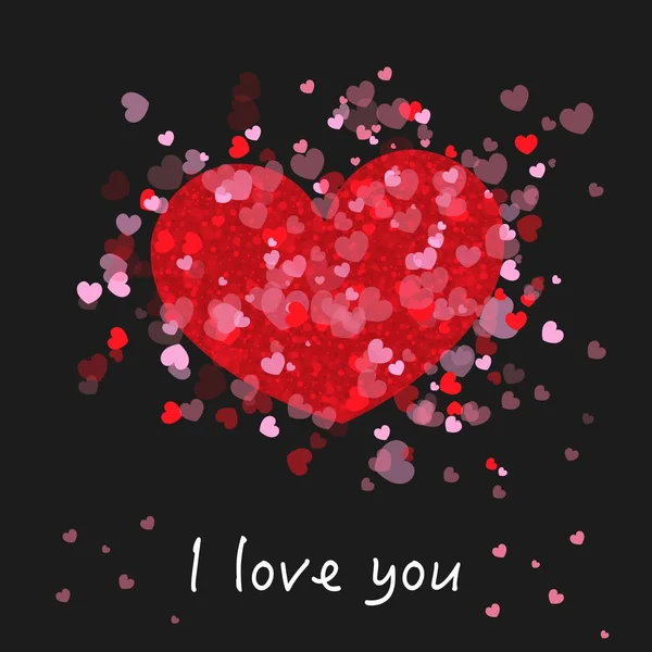 Sevimli Romantik Kırmızı Pembe Birçok Kalpleri Parlayan Seni Seviyorum Metin — Stok Vektör