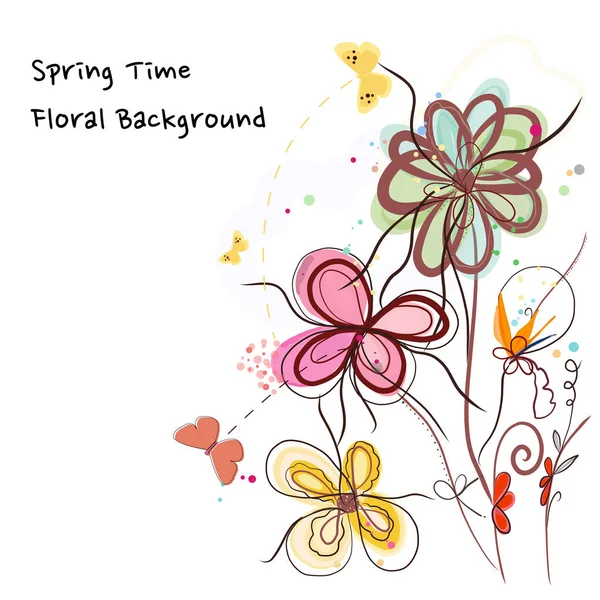 Frühling Bunte Kritzeleien Hübsche Blumen Grußkarte Hochzeit Baby Dusche Etc — Stockvektor