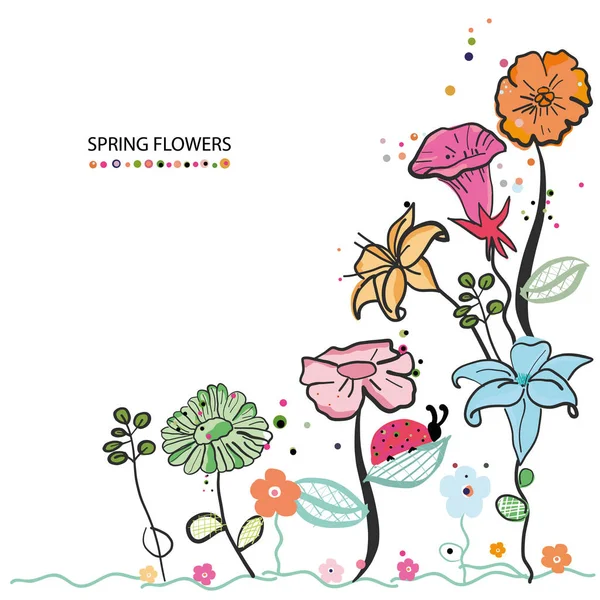 Abstrakte Dekorative Lebendige Farbe Frühling Blumen Grußkarte — Stockvektor