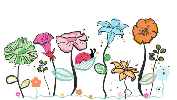 Abstracto Decorativo Vibrante Color Primavera Flores Vector — Vector de stock