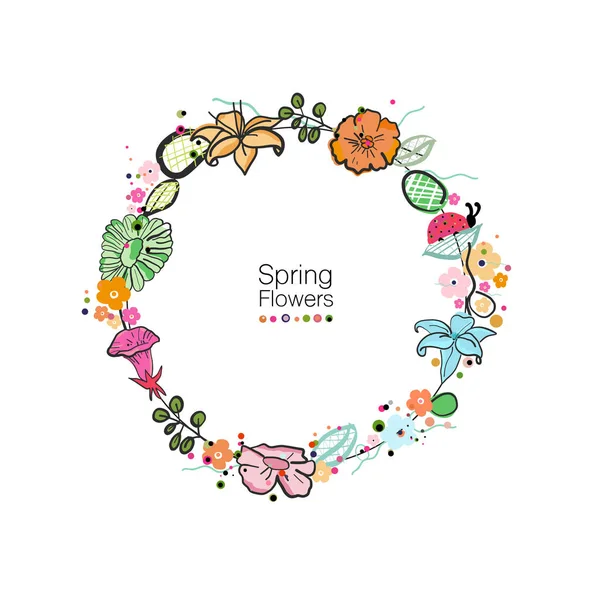 Kranz Mit Abstrakten Dekorativen Blumen Leuchtenden Farben Kreis Blumenkranz Grußkarte — Stockvektor