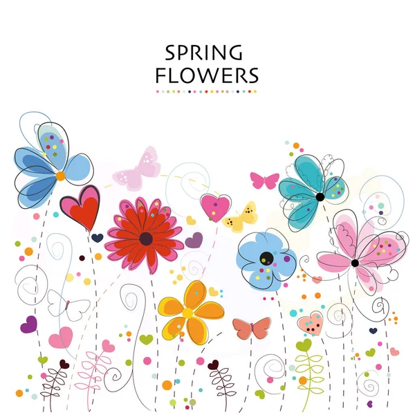 Floral Greeting Card Colorful Decorative Abstract Spring Flowers — Stock Vector