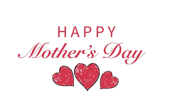 Happy Ημέρα Της Μητέρας Κείμενο Doodle Κόκκινες Καρδιές Ημέρα Της — Διανυσματικό Αρχείο