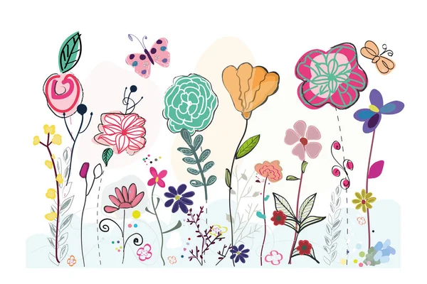 Цветные Весенние Поля Ручной Работы Простой Цветочный Фон — стоковый вектор