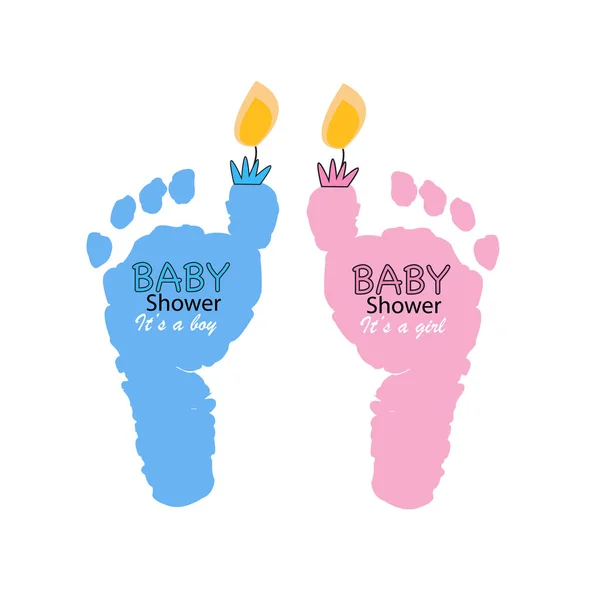 Baby Foot Prints Baby Girl Baby Boy Candle Light Twin — Stock Vector