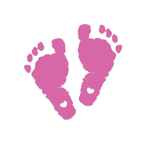 Baby Foot Utskrifter Baby Flicka Baby Foot Print Med Hjärta — Stock vektor